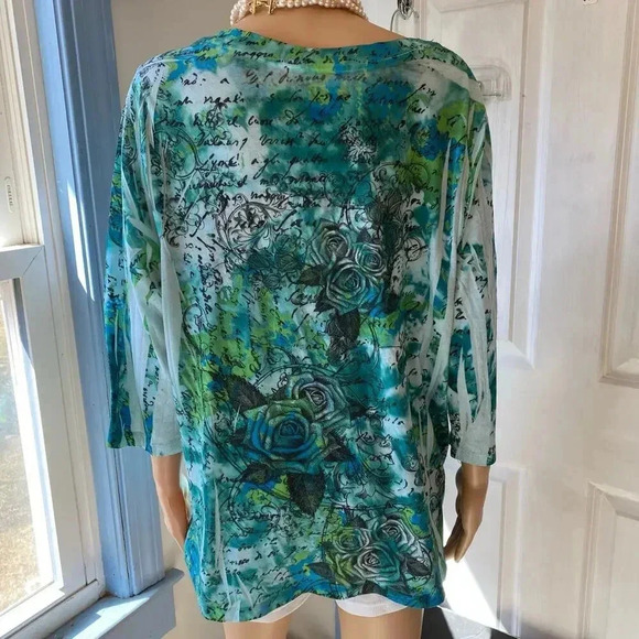 Lane Bryant Floral Print Gemstones V Neck Beach Summer Artsy Top Womens 18/20 - Picture 5 of 8